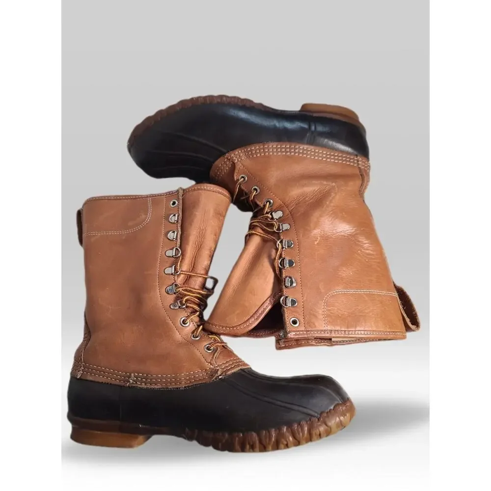 L.L. Bean Two-Tone Leather and Rubber Duck Boots in Brown and Black